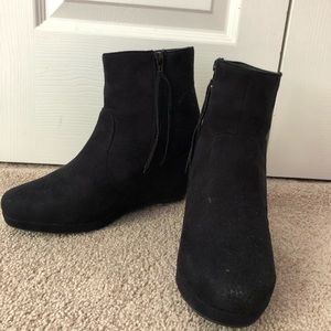Black “suede” wedge booties